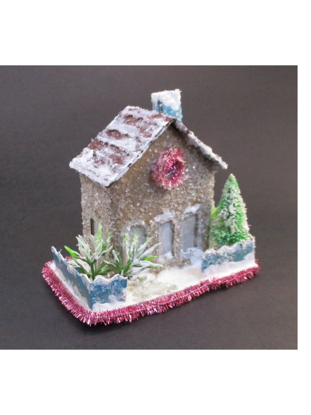 Brown Putz Glitter House, Vintage Style Christmas Ornament, 4 in. x 3.75 in.